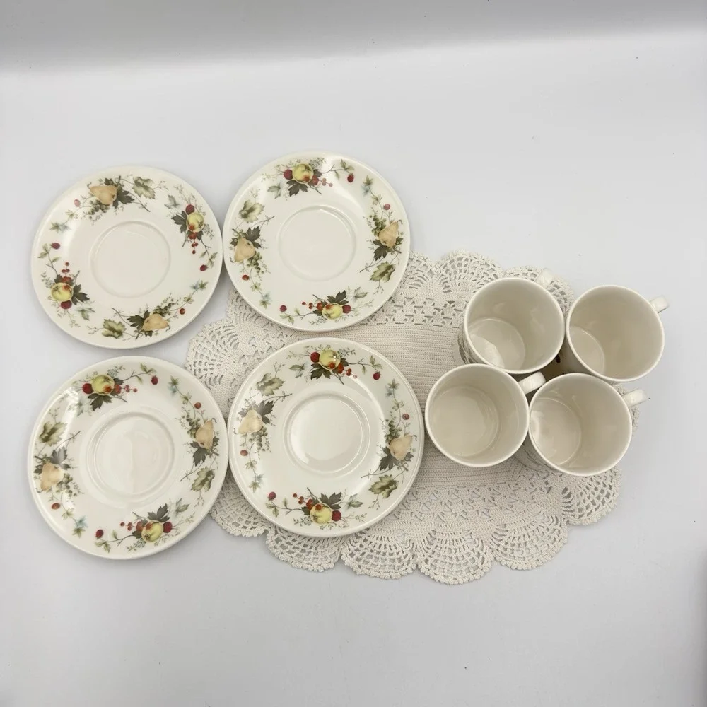 Royal Doulton Miramont Demitasse Cup & Saucer‎ Set Of 4 Made In England Fruits